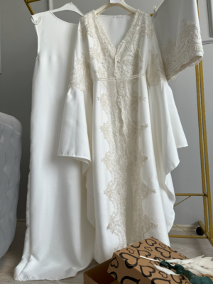 Beyaz Düş Dantel Lohusa Abaya